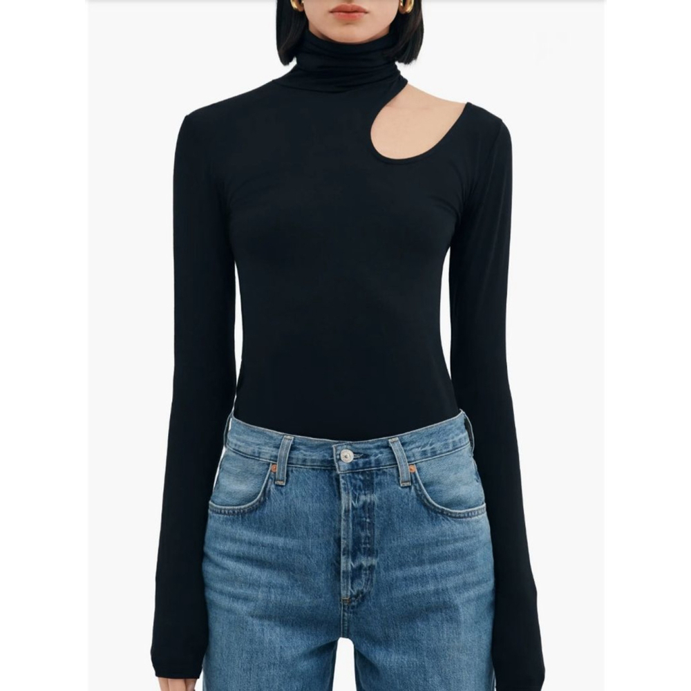MARCELLAMODA Navy Long‎ Sleeve Turtleneck Cutout Tee S